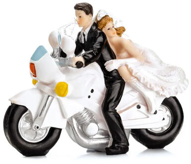 Partydeco Trouwfiguurtje/caketopper bruidspaar - bruid en bruidegom op motor - Bruidstaart figuren - 11 cm