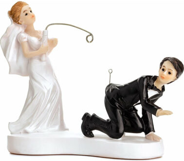 Partydeco Trouwfiguurtje/caketopper bruidspaar - bruid en bruidegom vishengel - Bruidstaart figuren - 13 cm Multi