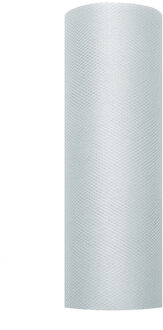 Partydeco Tule stof op rol - grijs - 15cm x 9meter - Organza/mesh decoratie stoffen