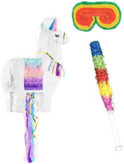 Partydeco Verjaardag Pinata Lama van 41 x 49 cm - set met stok en masker