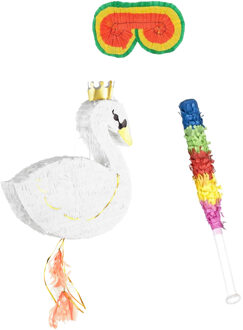 Partydeco Verjaardag Pinata Zwaan van 43 x 49 cm - set met stok en masker