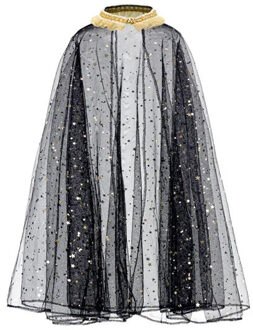 Partydeco Verkleed cape - met sterretjes - zwart - voor kinderen - 3-7 jaar - Halloween thema - One size
