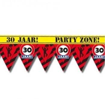 Partydeco Versiering/decoratie 30 jaar afzetlint vlaggetjes 12 meter - Markeerlinten Multikleur