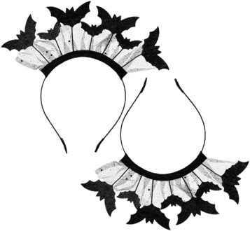 Partydeco Vleermuizen diadeem/tiara - 2x - zwart - kunststof - Halloween thema
