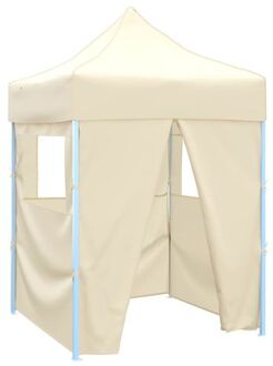 Partytent met 4 zijwanden inklapbaar 2x2 m staal crème