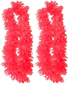 Partyxplosion Hawaii slinger - 4x stuks - neon roze - 1 m - polyester - feestartikelen