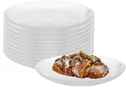 Pasabahce Dessert/gebaksbordjes van glas - 12x stuks - Dia 19 cm - Kleine glazen bordjes - Servies