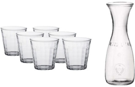 Pasabahce Glazen karaf van 0.5 liter met 6x stuks drinkglazen/waterglazen 220 ml