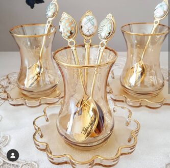 Pasabahce Melis Bal Kleur 12 Stuk Thee Kopje Thee Schotel Thee Wear Thee Cup Pad Pad 8stk 4stk(Glass) 4stk(Plate)