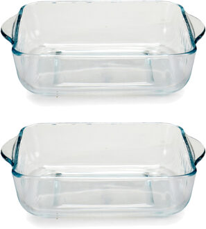 Pasabahce Ovenschaal van borosilicaat glas - 2x - vierkant - 2 Liter - 25,5 x 22 x 6 cm