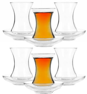 Pasabahce Pasabache Theeglazen Marokko - helder transparant glas - 12x stuks - 130 ml - met schotels