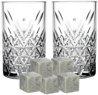 Pasabahce Pasabache whiskyglazen - set 4x stuks 320 ml - 9x whisky ijsblokstenen - Whiskeyglazen Transparant