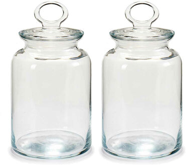 Pasabahce Snoeppot/voorraadpot Megan - 2x - 1100 ml - glas - met luchtdichte deksel - D11 x H17 cm - Voorraadpot Transparant