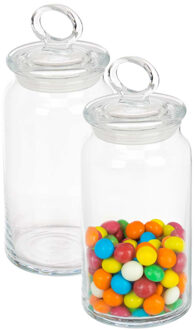 Pasabahce Snoeppot/voorraadpot met luchtdichte sierlijke deksel - 2x - voedsel - glas - 860 ml - D10 x H19 cm