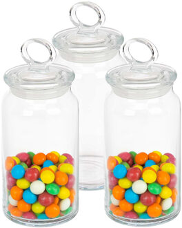 Pasabahce Snoeppot/voorraadpot met luchtdichte sierlijke deksel - 3x - voedsel - glas - 860 ml - D10 x H19 cm