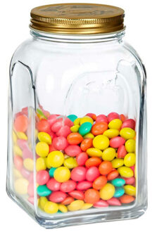 Pasabahce Voorraadpot/bewaarpot Square - glas - 1,5L - transparant/goud - 10 x 19 cm - luchtdicht