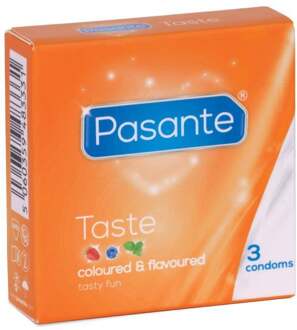 Pasante Taste Coloured & Flavoured Condooms Met Smaak 3 stuks Rood, Groen, Bruin, Blauw, Meerdere kleuren - 53 (omtrek 11-11,5 cm)