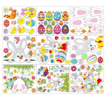 Pasen Cartoon Kinderen Bunny Chick Sticker Muur Sticker Raamsticker Cartoon Home Decor Voor Kinderkamer Muurstickers MULTI