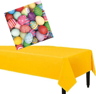 Pasen gedekte tafel set - geel - plastic tafelkleed - met 20x pasen thema servetten - van 33 x 33 cm
