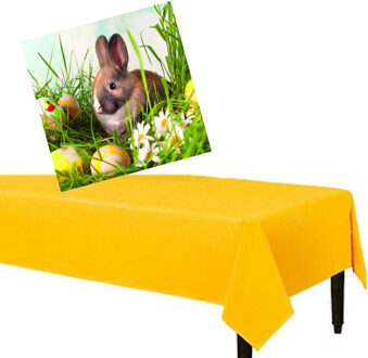 Pasen gedekte tafel set geel tafelkleed met 20x pasen thema servetten 33 x 33 cm