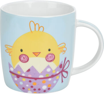 Pasen thema mok met paashaas - blauw - porselein - 370 ml