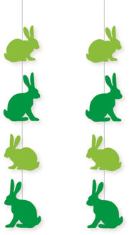 Pasen thema versiering - 2x - papier - 80 x 14 cm - gekleurd - hangdecoratie - paashazen