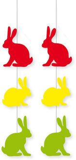 Pasen thema versiering - 2x - papier - 80 x 19 cm - gekleurd - hangdecoratie - paashazen