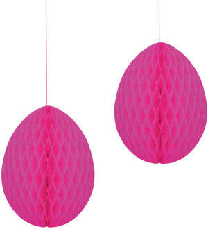 Pasen thema versiering - 2x - papier - hangend paasei van 20 cm aan koord - roze