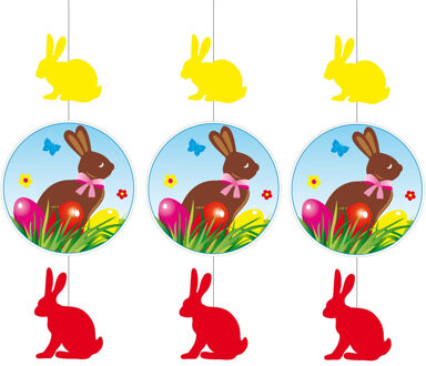 Pasen thema versiering - 3x - papier - 70 x 20 cm - gekleurd - hangdecoratie - paashazen