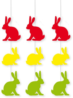 Pasen thema versiering - 3x - papier - 80 x 19 cm - gekleurd - hangdecoratie - paashazen