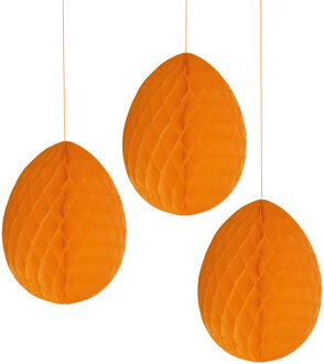 Pasen thema versiering - 3x - papier - hangend paasei van 20 cm aan koord - oranje