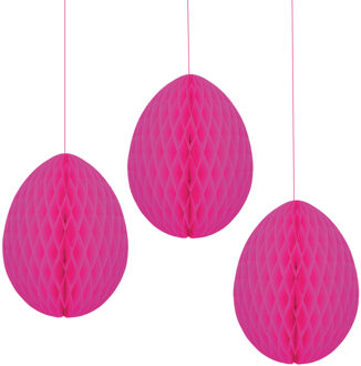Pasen thema versiering - 3x - papier - hangend paasei van 20 cm aan koord - roze