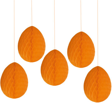 Pasen thema versiering - 5x - papier - hangend paasei van 20 cm aan koord - oranje