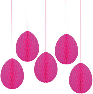 Pasen thema versiering - 5x - papier - hangend paasei van 20 cm aan koord - roze