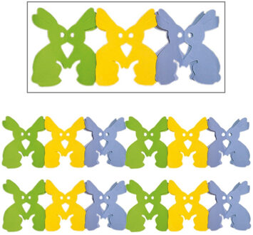 Pasen thema versiering slinger - 2x - papier - 300 x 15 cm - gekleurd mix - decoratie - paashazen