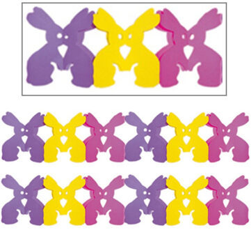 Pasen thema versiering slinger - 2x - papier - 300 x 15 cm - gekleurd mix - decoratie - paashazen