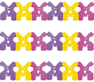Pasen thema versiering slinger - 3x - papier - 300 x 15 cm - gekleurd mix - decoratie - paashazen