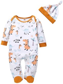 Pasgeboren Baby Baby Jongens Meisjes Cartoon Animal Print Romper Jumpsuit + Hoed Sets Mode Baby Jongens Meisjes Kleding Комбинезон oranje / 12m