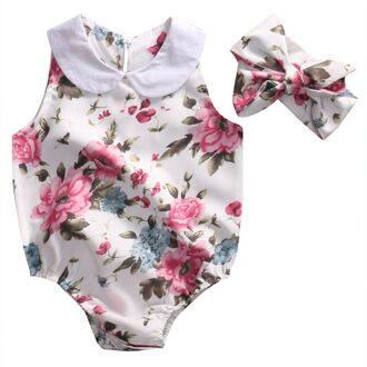 Pasgeboren Baby Baby Meisjes Bloemen Mouwloze Jumpsuit Bodysuit 2 stks Kleding Outfits Maat 0-24 m 12m