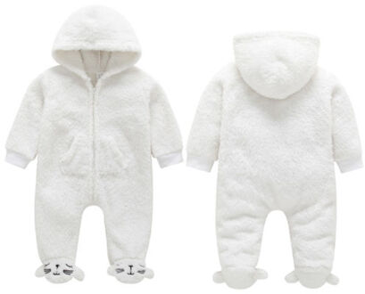 Pasgeboren Baby Jongen Meisje Fuzzy Hooded Romper Baby Winter Warm Rits Jumpsuit Outfits Set Kleding 0-12 m 6m