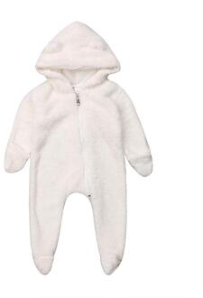 Pasgeboren Baby Meisje Jongen Fuzzy Kleding Hooded Romper Bodysuit Jumpsuit Outfit 0-24M wit / 18m