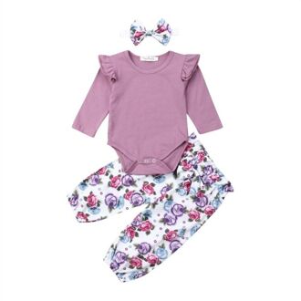 Pasgeboren Baby Meisje Katoenen Romper Tops + Bloemen Broek 3PCS Outfits Set Kleding 0-24M 12m