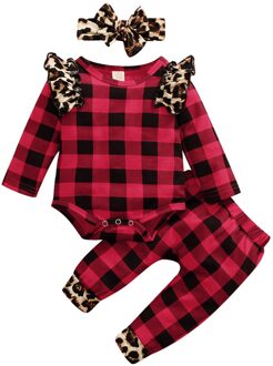 Pasgeboren Baby Meisje Kleding Plaid Luipaard Romper Bodysuit + Broek + Hoofdbanden Outfits Baby Winter Set Baby Baby Meisjes Kleding 18m