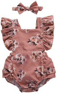 Pasgeboren Baby Meisjes Ruches Bloemenprint Romper Jumpsuit Outfits Kleding Zomer Rompertjes Voor Baby Meisje Kleding Voor Baby 'S roze / 18m