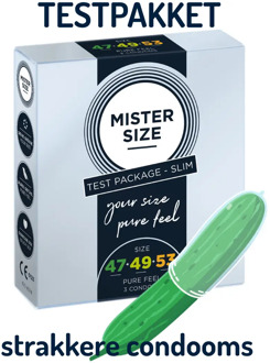 PasPakket 3 SMALLERE Condooms (maten 47-49-53) Transparant - 47 (omtrek tot 10 cm), 49 (omtrek 10-11 cm), 53 (omtrek 11-11,5 cm)