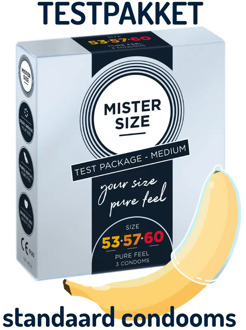 PasPakket 3 STANDAARD Condooms (maten 53-57-60) Transparant - 53 (omtrek 11-11,5 cm), 56 (omtrek 11,5-12 cm), 60 (omtrek 12-13 cm)