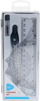 Passer set - 7-delig - 17 cm - met potloodvullingen, gum, linialen - Voor school