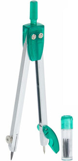 Passer set - groen - 2 delig - 17 cm - met potloodvullingen - Wiskunde