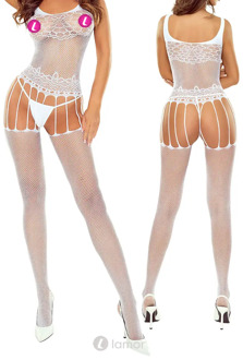Passion Witte bodystocking ouvert mesh, BS119 - Maat: S/M