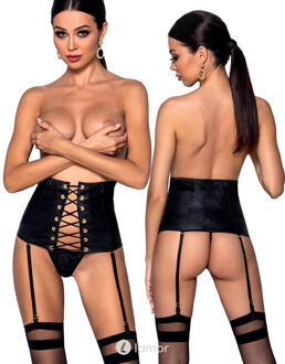 Passion Zwarte kunstleren Jarretelgordel, Celin - Maat: S/M